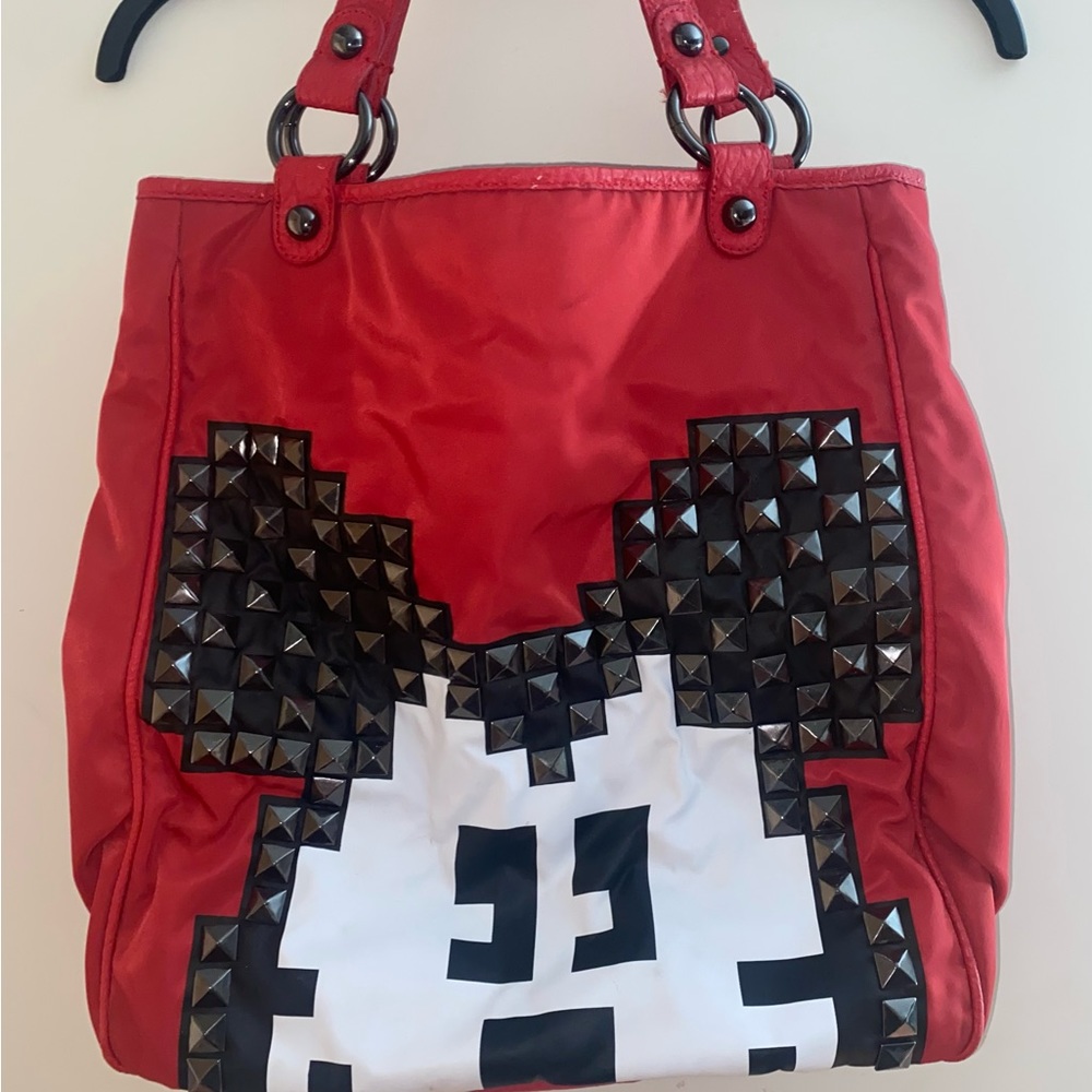 Disney Couture MICKEY MOUSE Studded Handbag Tote Red Large 8bit Style